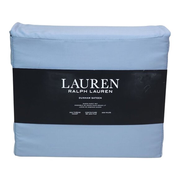 Lauren Ralph Lauren Queen Sheet Set Dunham Sateen 300 Thread Count Blue - Picture 2 of 8